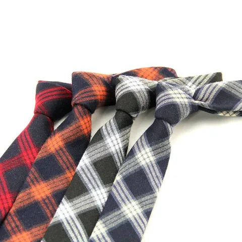 Men British Style Plaid Necktie Casual Business Classic Checkered Narrow Neck Tie Polyester Silk Formal Wear