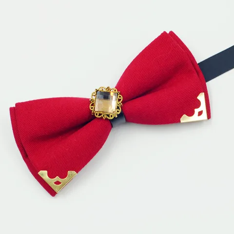 Men Cotton Bow Tie British Vintage Style Metal Corner Gemstone Decor Formal Necktie For Wedding Party Banquet