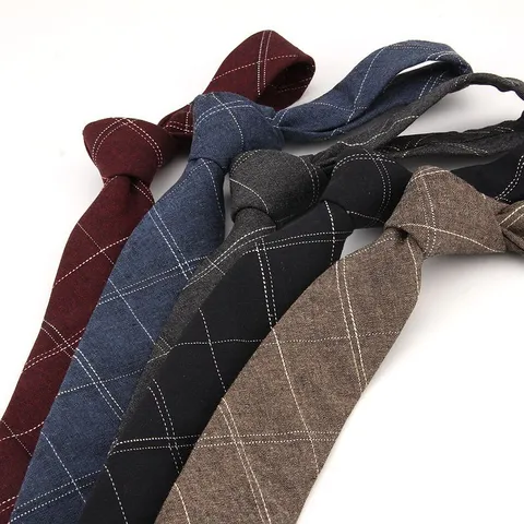 Men's Casual Plaid Necktie Narrow Cotton Tie For Business Party Work Uniform Fashion Neckwear