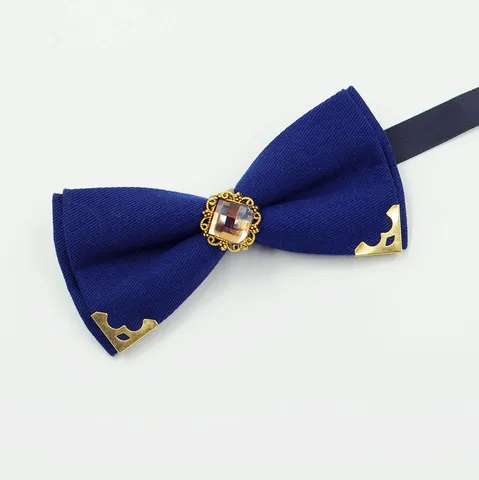 Men Cotton Bow Tie British Vintage Style Metal Corner Gemstone Decor Formal Necktie For Wedding Party Banquet