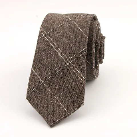 Men's Casual Plaid Necktie Narrow Cotton Tie For Business Party Work Uniform Fashion Neckwear