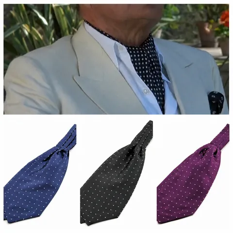 Men Silk Ascot Tie Classic Polka Dot Neck Scarf Elegant Business Wedding Party Cravat Fashion Neckwear