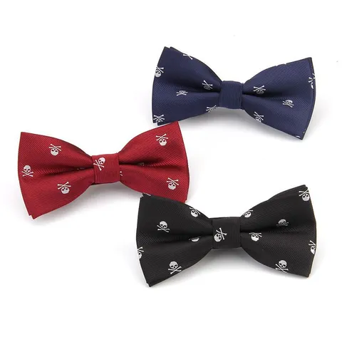 Men's Novelty Skull Bow Tie Polyester Jacquard Bowtie Halloween Party Formal Suit Neckwear Accessory