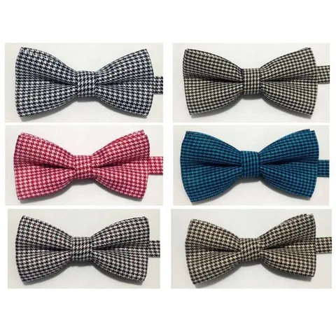Men's British Style Houndstooth Bow Tie Classic Jacquard Polyester Bowtie Business Wedding Party Fashion Neckwear