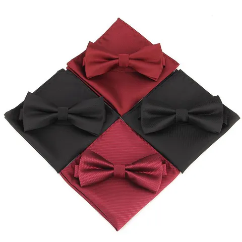 Men's Classic Striped Bow Tie And Pocket Square Set Wedding Party Formal Business Suit Neckwear Jacquard Polyester Accessories