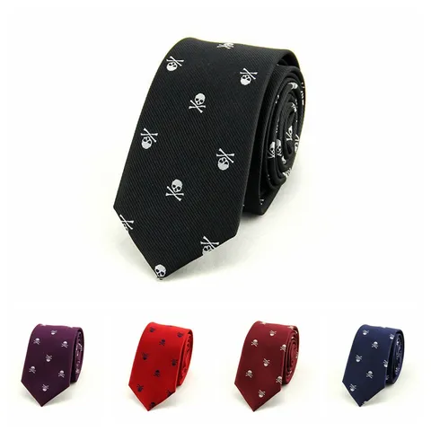 Fashion Men Jacquard Skull Pattern Narrow Necktie Casual Slim Tie For Halloween Party Wedding Business Daily Wear