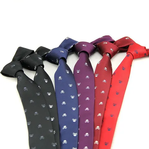 Fashion Men Jacquard Skull Pattern Narrow Necktie Casual Slim Tie For Halloween Party Wedding Business Daily Wear