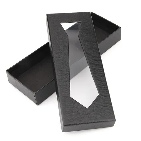 Men Black Snakeskin Pattern Paper Tie Gift Box Packaging Box Transparent Window Business Storage Box