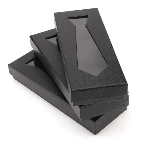 Men Black Snakeskin Pattern Paper Tie Gift Box Packaging Box Transparent Window Business Storage Box