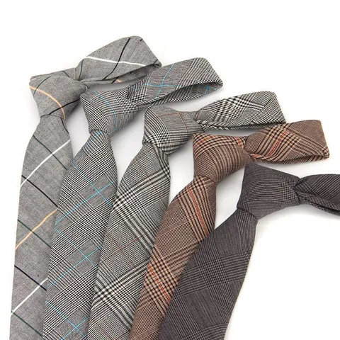 Men's Narrow Necktie Cotton Plaid Business Formal Suit Neck Tie British Style Casual Fashion Neck Wear