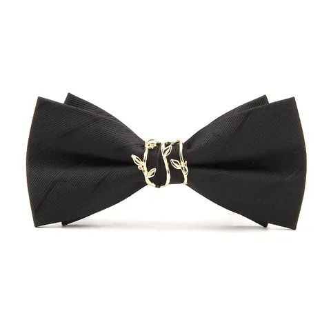 Men Formal Wedding Striped Bow Tie With Metal Branch Decor Polyester Classic Neckwear Party Suit Accessories