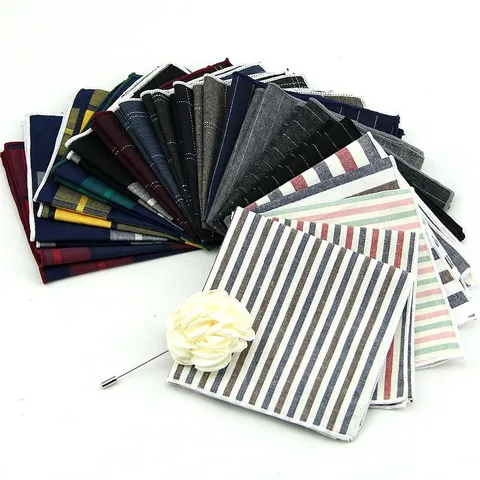 Men's Cotton Pocket Square Classic Plaid Stripe Suit Handkerchief Business Wedding Pocket Square