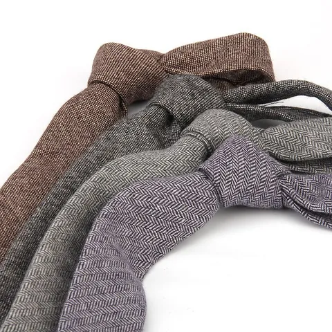 Men Business Formal Wool Blend Narrow Necktie Classic Herringbone Slim Tie For Wedding Suit Groom Daily Office Neckwear