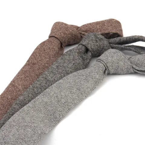 Men Business Formal Wool Blend Narrow Necktie Classic Herringbone Slim Tie For Wedding Suit Groom Daily Office Neckwear