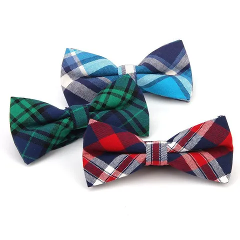 Men Casual British Style Plaid Cotton Bow Tie Classic Checkered Bowknot Neckwear Fashion Suit Accessories