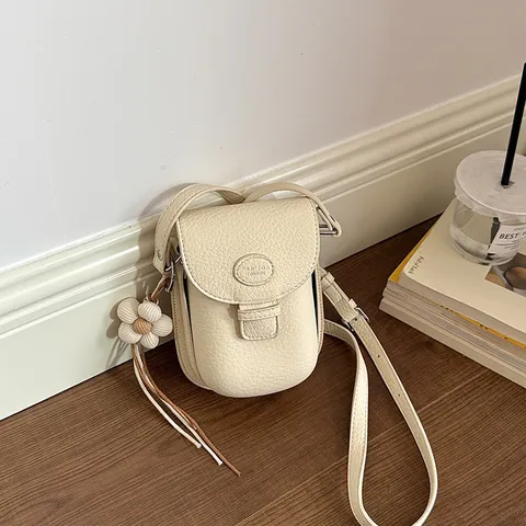 Casual PU Leather Square Shoulder Bag For Women Vintage Color Block Crossbody Mini Phone Purse With Flower Charm Accent