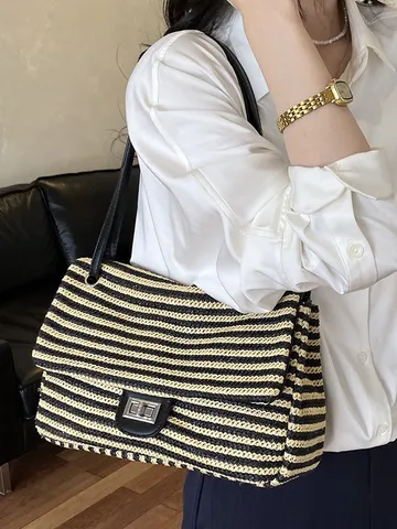 Bolso de Hombro Tejido de Paja de Gran Capacidad para Mujer Moda Bolso Tote Casual para Viaje de Verano Playa Comute