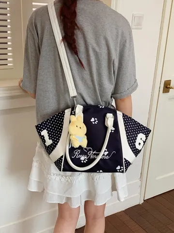Bolso Saco de Lunares de Gran Capacidad Mujer Moda Casual Bolso Bandolera Elegante Bolso de Mano con Colgante