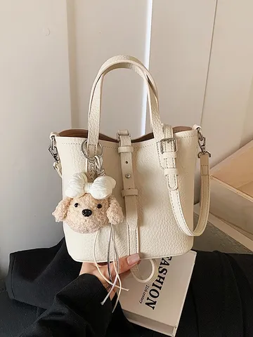 Γυναικείο Μόδας Δέρμα PU Μοτίβο Litchi Tsanta Bucket Casual Commuter Moni Omou Hstochantou Me Charmant Pendant