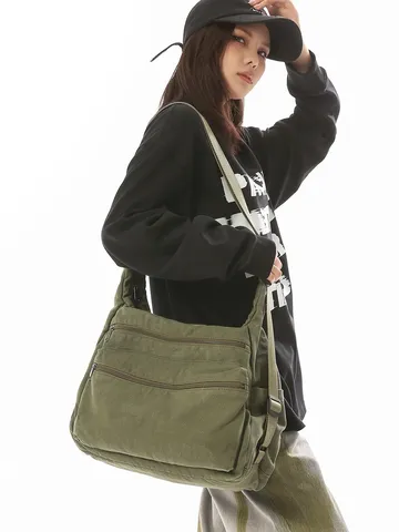 Bolso Bandolera de Gran Capacidad Estilo Casual Bolso de Lona Minimalista Japonés Bolso de Hombro para Estudiantes
