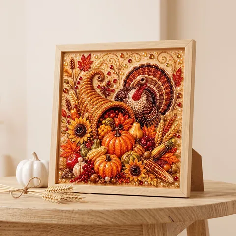 Autumn Pumpkin Thanksgiving Diamond Painting Kit DIY Handmade Wood Frame Rhinestone Mosaic Art Home Decor Holiday Gift