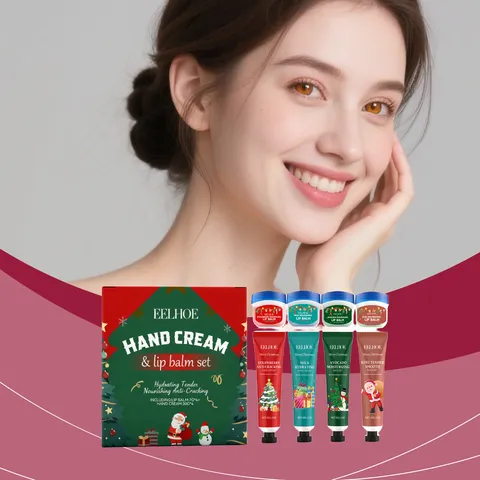 EELHOE Christmas Hand Cream And Lip Balm Gift Kit Moisturizing Hydrating Skin Care Collection Festive Holiday Present