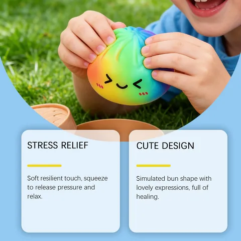 Rainbow Steamed Bun Squishy Toy Cute Simulation Sensory Fidget Toy Stress Relief Toy With Steamer Container