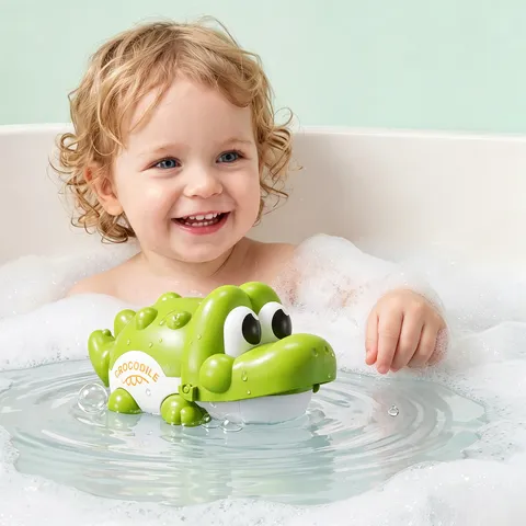 Children Bath Toy Cute Green Crocodile Interactive Water Play Plastic Toy For Kids And Toddlers Bathroom Fun