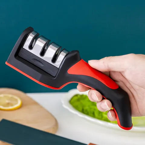 Multifunctional Kitchen Knife Sharpener 3 Stage Manual Sharpener Tool Ergonomic Handle Quick Sharpening Kitchen Gadget