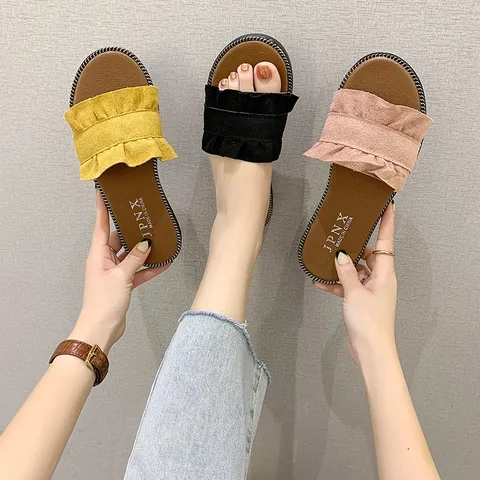 Women Casual Flat Sandals Summer Beach Open Toe Slippers Fashion Solid Color Slippers