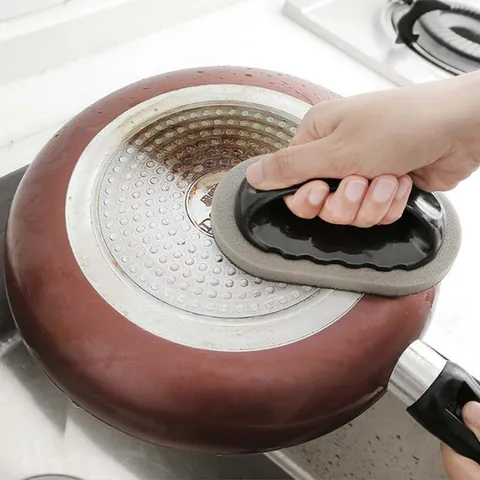 Spugna per Pulizia Cucina Con Manico Tampone Scuro Resistente Lavaggio Piatti Fondo Pentola Strumento in Spugna