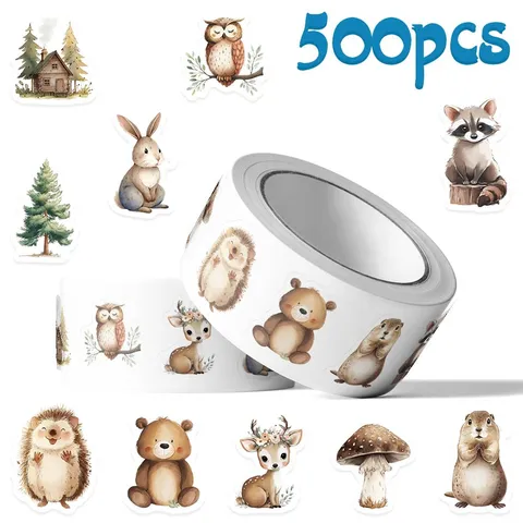 Bosdieren Rolstickers Schattige Cartoon Waterdichte Decoratieve Schrijfwaren Sticker Voor Notebook Telefoon DIY Ambacht