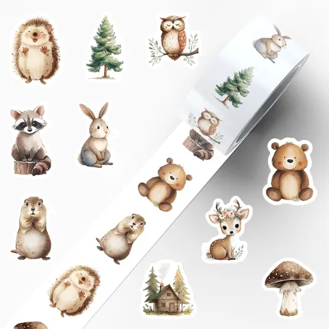 Bosdieren Rolstickers Schattige Cartoon Waterdichte Decoratieve Schrijfwaren Sticker Voor Notebook Telefoon DIY Ambacht