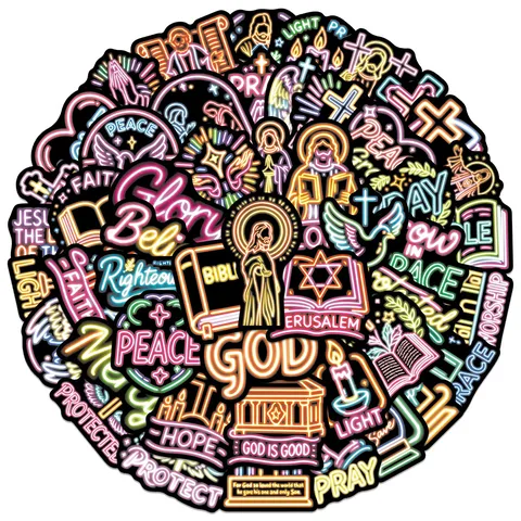 Christian Religious Neon Graffiti Stickers Waterproof PVC Decals For Luggage Helmet Journal DIY Laptop Decoration