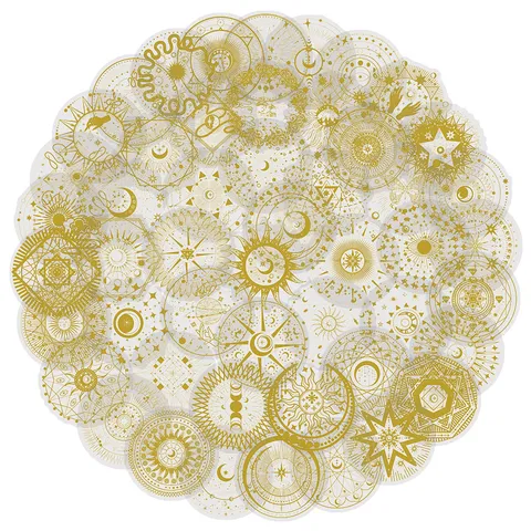 Magischer Mond Und Sonne PET Heißfolienprägung Aufkleber Himmlische Sonne Stern Wasserdichte Abziehbilder Für Wasserflasche Handy Tagebuch Scrapbook