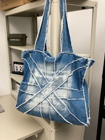 Large Capacity Denim Tote Bag For Women Vintage Washed Crossbody Shoulder Bag Casual Commuter Student Book Bag
