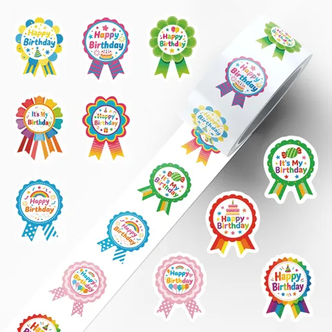 Birthday Medal Stickers Happy Birthday Award Ribbon Decal For Envelope Gift Sealing Scrapbooking Notebook Decoration
