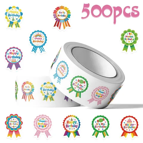 Birthday Medal Stickers Happy Birthday Award Ribbon Decal For Envelope Gift Sealing Scrapbooking Notebook Decoration