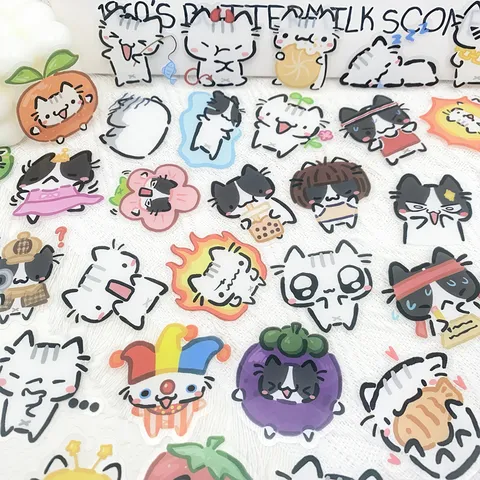 Autocollants De Chat De Dessin Animé En PET Imperméable Mignons Drôles Décals Pour Ordinateur Portable Bouteille D'Eau Téléphone DIY Art
