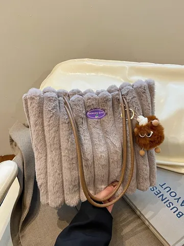 Γυναικείο Tote Bag από Βελούδο Μεγάλης Χωρητικότητας Αφράτη Μαλακή Τσάντα Χειρός Casual Χειμερινή Τσάντα Ώμου Με Χριτωμένο Κρεμαστό