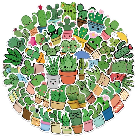 Adiavrocha Vinyl Cartoon Cactus Stickers Pack Charitika Fyta Decals Gia Aposkeves Laptop Skateboard DIY Diakosmitiki Techni