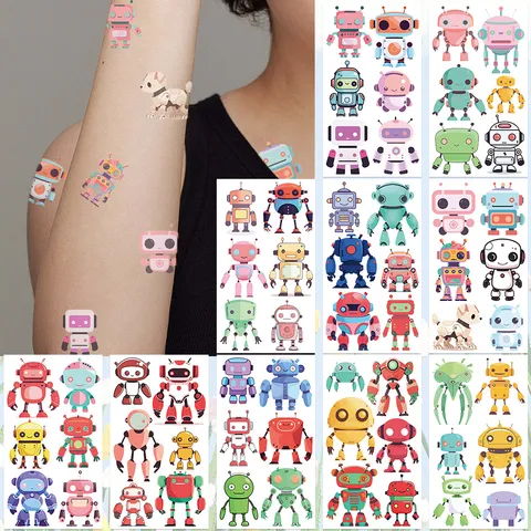 Kids Temporary Tattoo Stickers Cartoon Robot Waterproof Body Art Fake Tattoos For Party Favors Children Entertainment Toys
