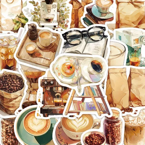 Vintage Kaffee Serie Wasserdichte Aufkleber Ästhetische Süße Schreibwaren Aufkleber Für Tagebuch Scrapbooking DIY Zimmer