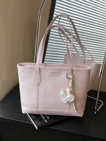 Minimalist μεγάλη χωρητικότητα PU δερμάτινη τσάντα Tote για γυναίκες Casual commuter τσάντα ώμου με χαριτωμένο μενταγιόν κουνελιού