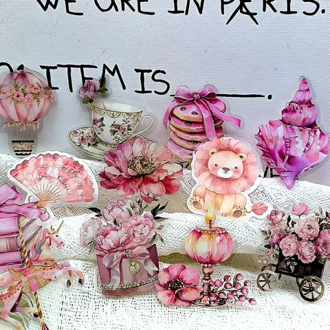 Roze Esthetische PET Stickers Set Schattige Bloemen Dier Decoratieve Stickers Voor Scrapbook Dagof Waterfles DIY Ambachten