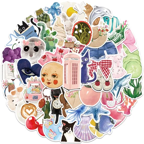 Wasserdichte Aquarell Cartoon Tagebuch Aufkleber Süße Ästhetische DIY Scrapbook Schreibwaren Aufkleber Für Notizbuch Handy Wasserflasche