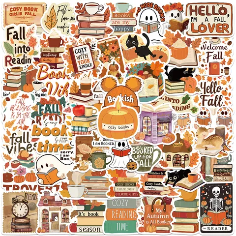 Bookish Fall Aesthetic Waterproof Stickers Melancholy Autumn Reading Theme Decals For Luggage Phone Laptop Guitar