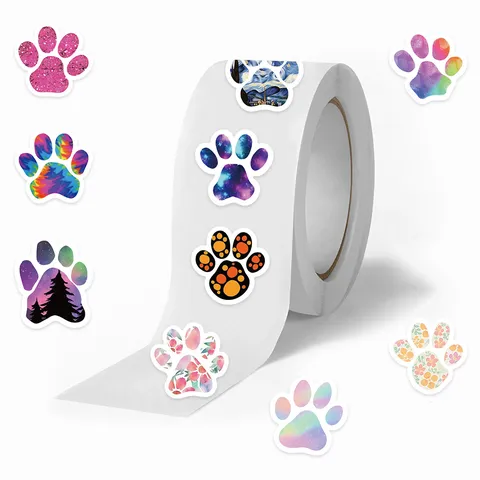 Colorful Dog Paw Roll Stickers Cute Animal Print Decorative Stationery Labels For DIY Journaling And Envelopes