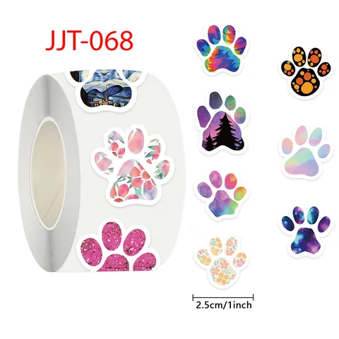 Colorful Dog Paw Roll Stickers Cute Animal Print Decorative Stationery Labels For DIY Journaling And Envelopes
