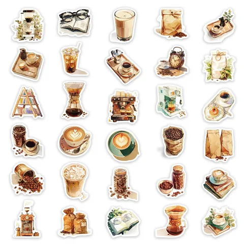 Vintage Kaffee Serie Wasserdichte Aufkleber Ästhetische Süße Schreibwaren Aufkleber Für Tagebuch Scrapbooking DIY Zimmer